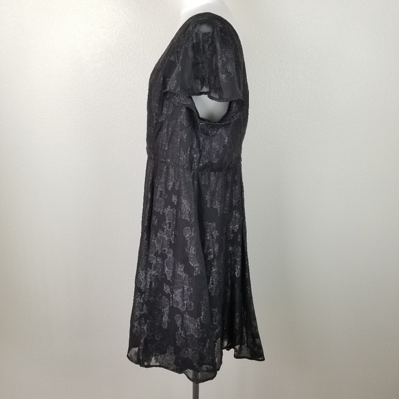 Torrid Black Floral Sparkly Dress Cap Sleeve 14 - Picture 3 of 7